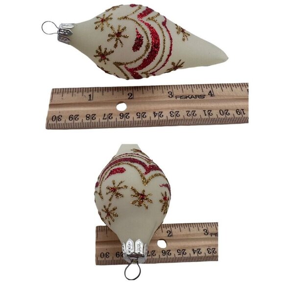 13 Vtg Glass Christmas Ornaments Frosted Red Gold Glitter Swags Teardrops - Picture 6 of 9